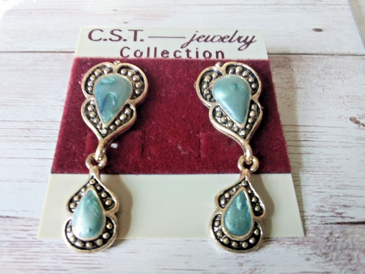 Radiant Retro Treasure: Blue and Silver Tone 1980s Enameled Earrings