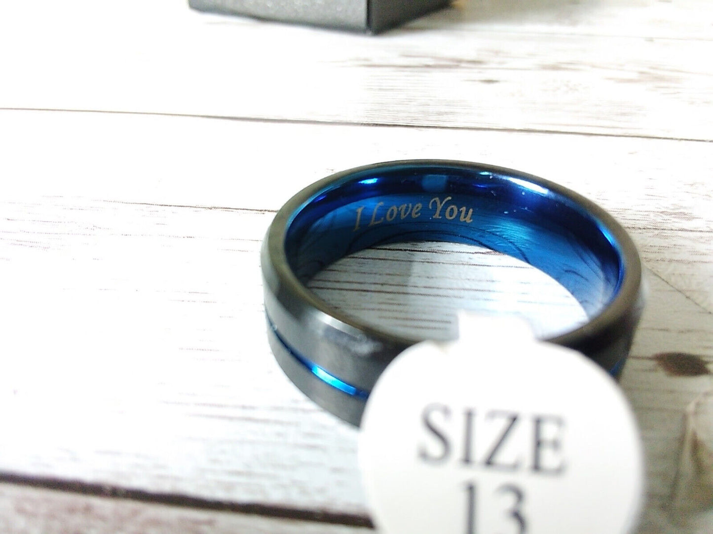 Electric Blue Tungsten Ring with Grooved Design