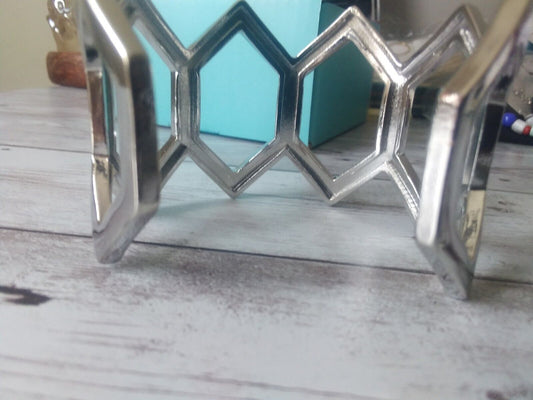 Modern Edge: Hexagon Link Silver Tone Cuff Bracelet