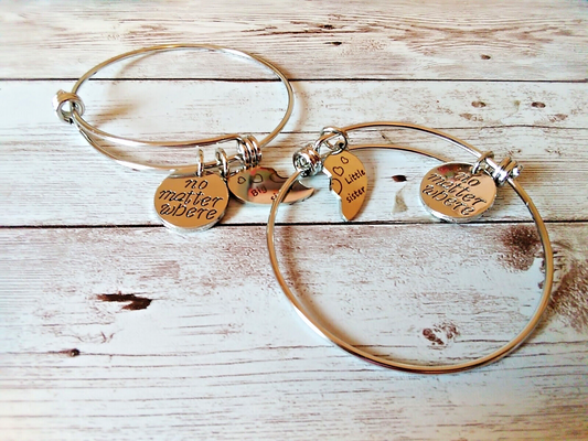 Sisterly Bond: Big Sister, Little Sister NIB Stainless Steel Matching Wire Bracelet Gifts