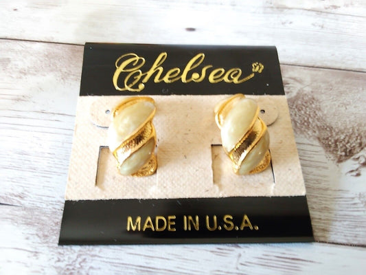 Classic Style: Half Hoop 1980s Era Off-White Enamel Earrings