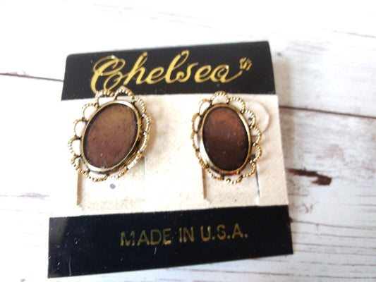 Retro Mirror Shine: Authentic Vintage 1980s Brown Earrings