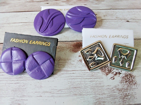 Retro Violet Voltage Earring Set: 1980s Authentic Style