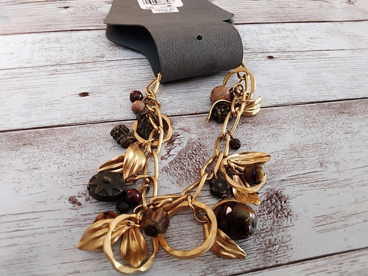 Stylish Gold Tone Bracelet with Earthy Brown Beads by Express