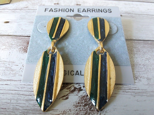 Close-up of Eighties Chic Gold Tone Enamel Earrings showing enamel details