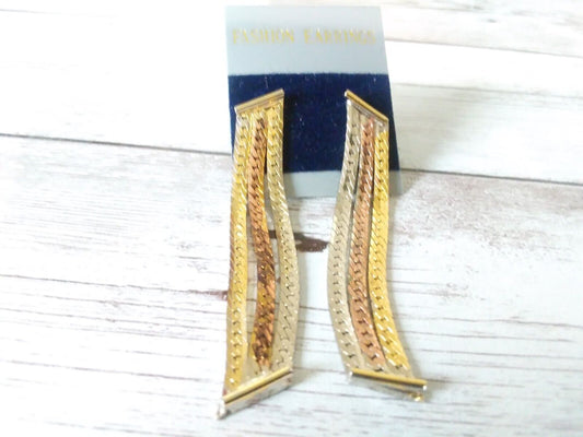 Triple Threat Herringbone Chain Earrings: Gold, Silver & Rose