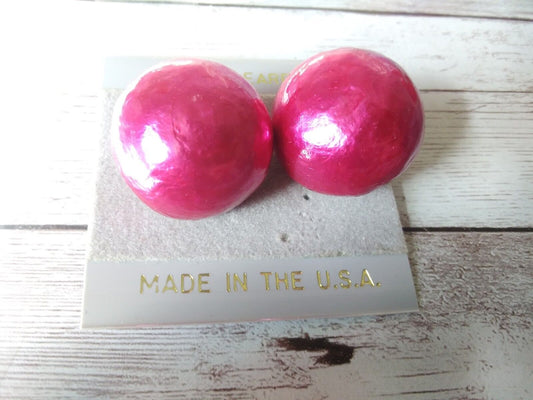 Vibrant Retro Glam: Authentic Vintage 1980s Hot Pink Ball Pierced Earrings