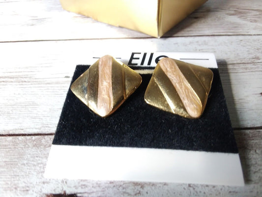 1980s tan and gold plated earrings close-up