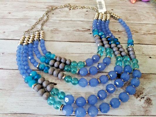 Stunning Coastal Elegance: 5 Strand Blue Beaded Necklace from Macy's