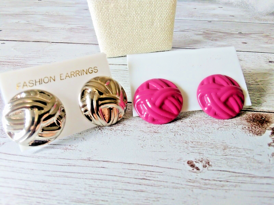 Pierced Basketweave 1980s Button Earrings: Timeless Beauty