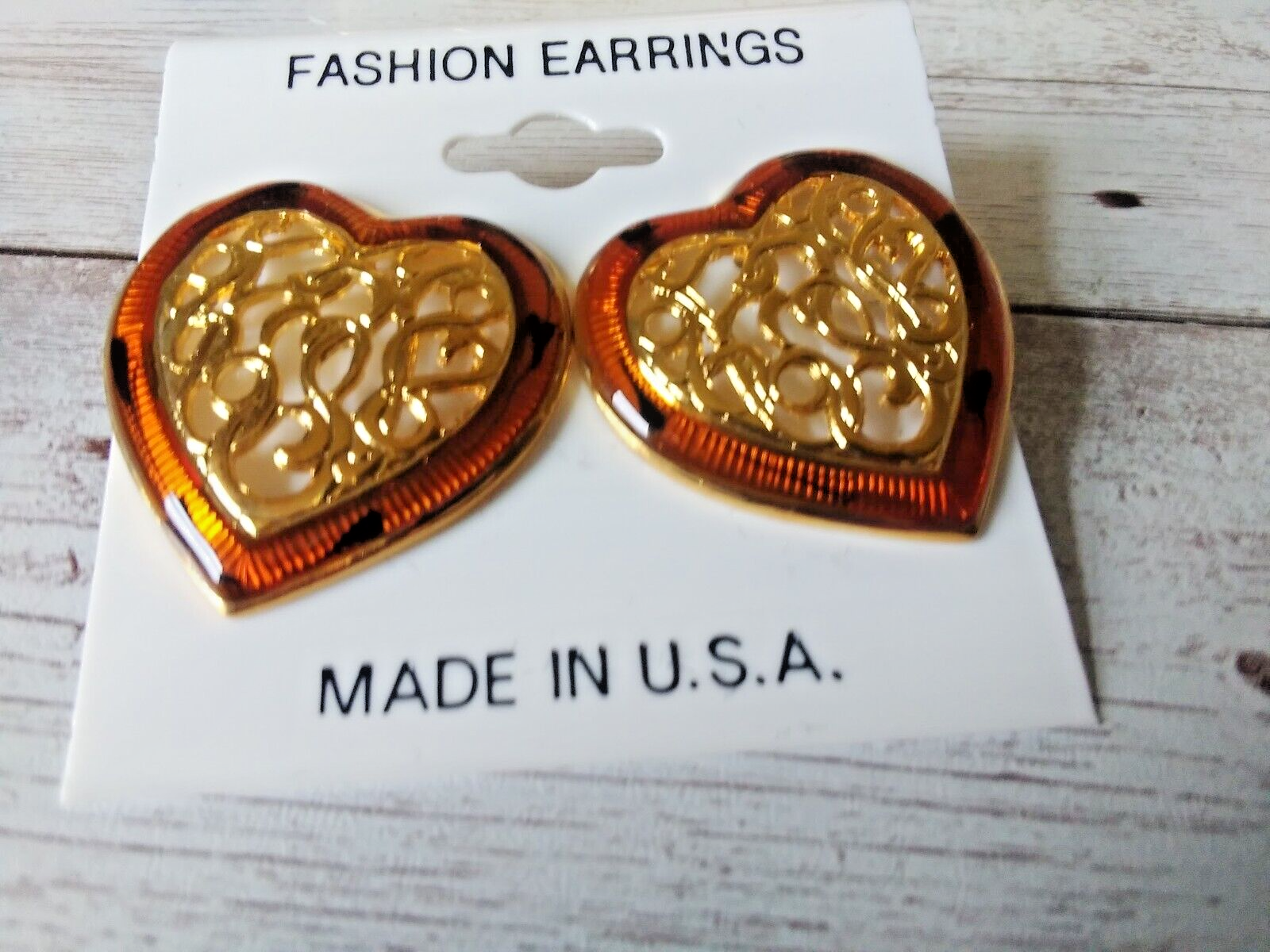 Front view of Vintage 1980s heart-shaped large earrings