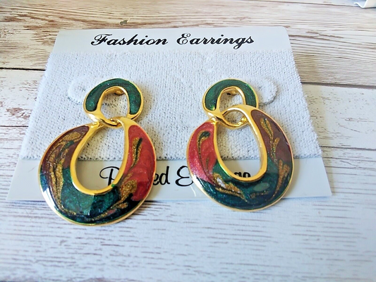 Vintage 1980s color splash drop earrings on original card