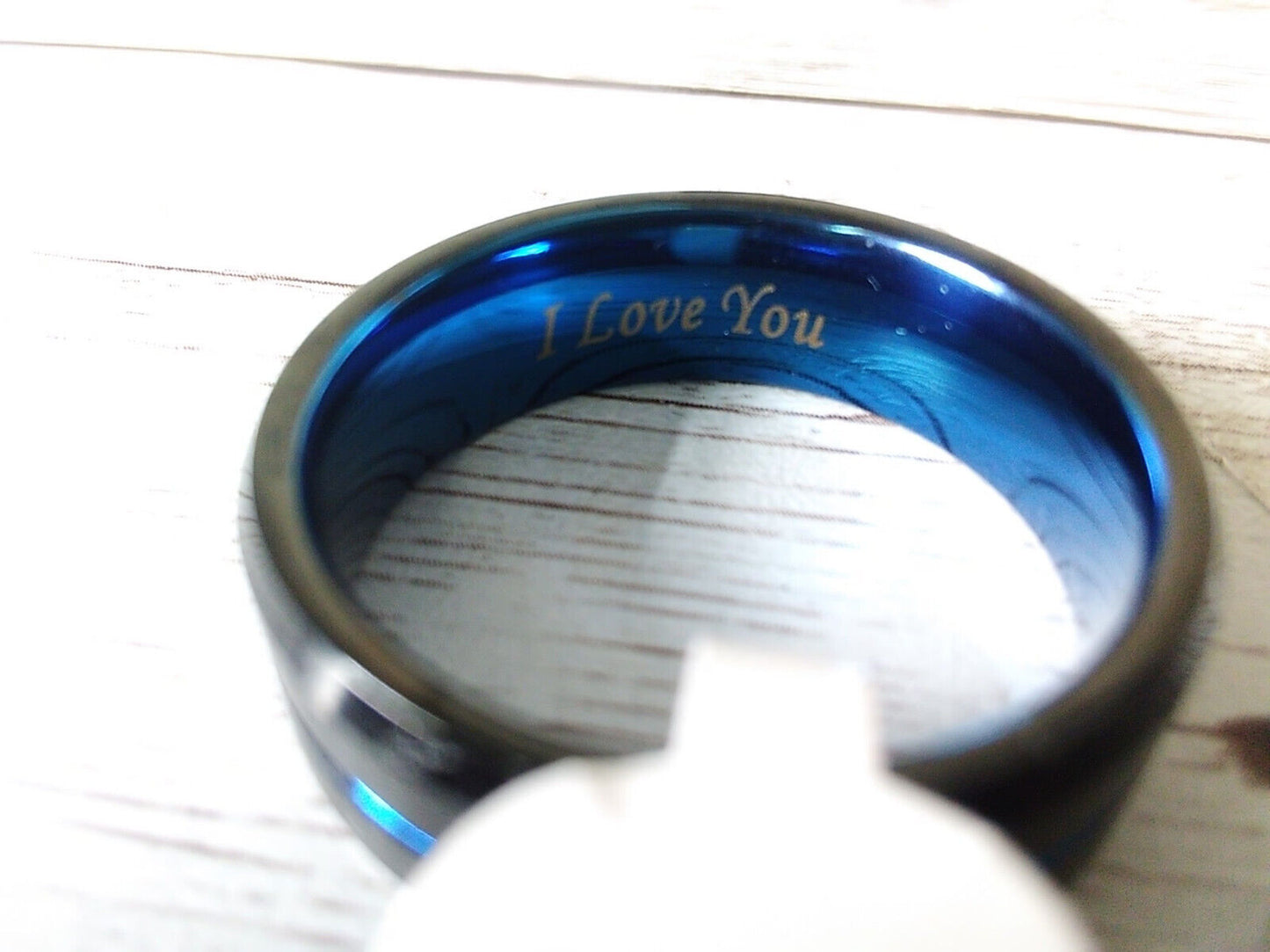 8mm Grooved Tungsten Carbide Wedding Band with Blue Accent
