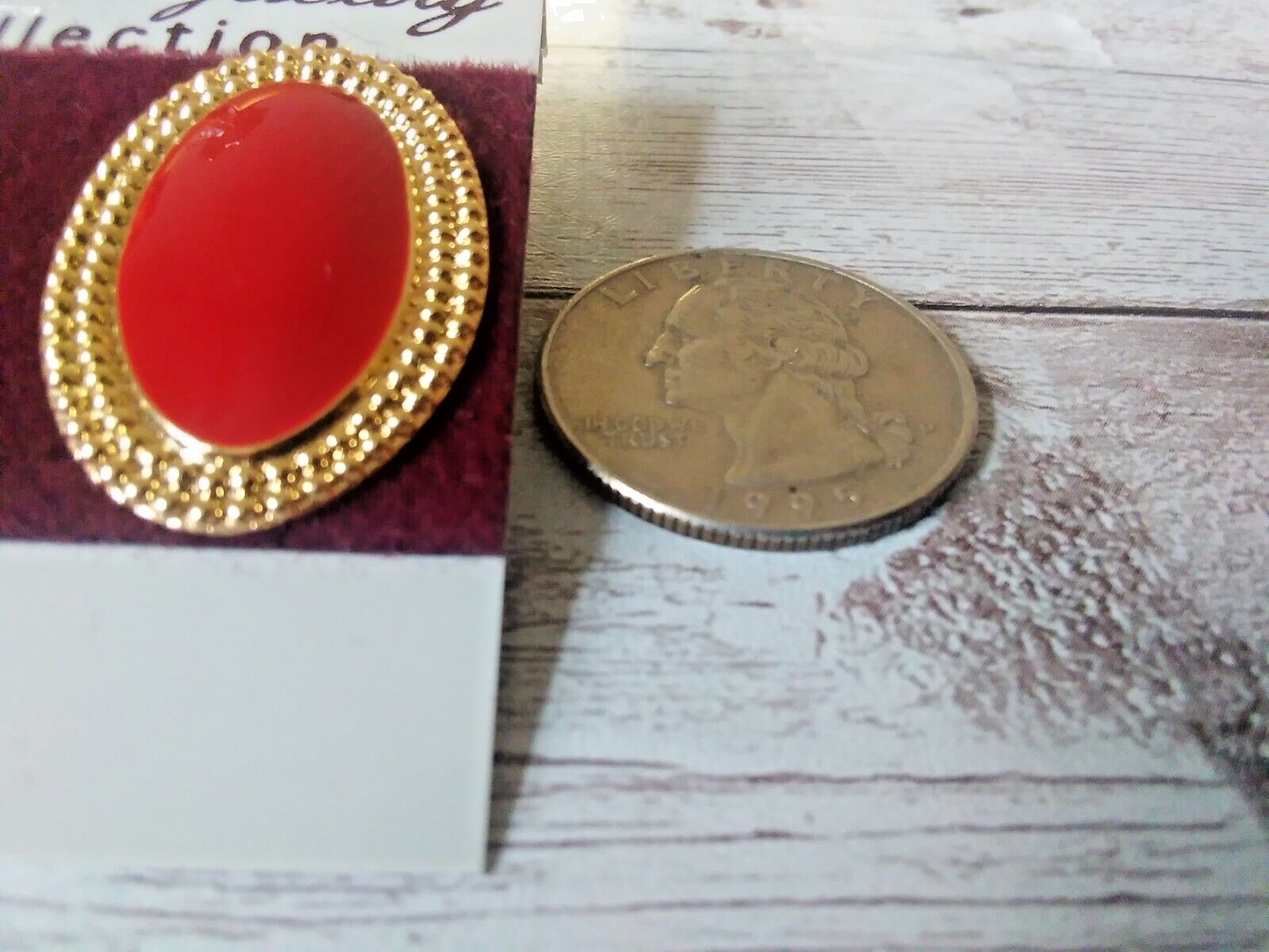 Retro 1980s red and gold earrings on original card