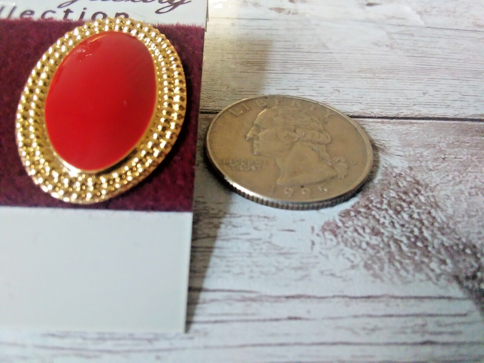 Retro 1980s red and gold earrings on original card
