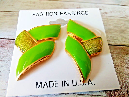Vintage Ribbon Glow: 1980s Neon Green Pierced Earrings