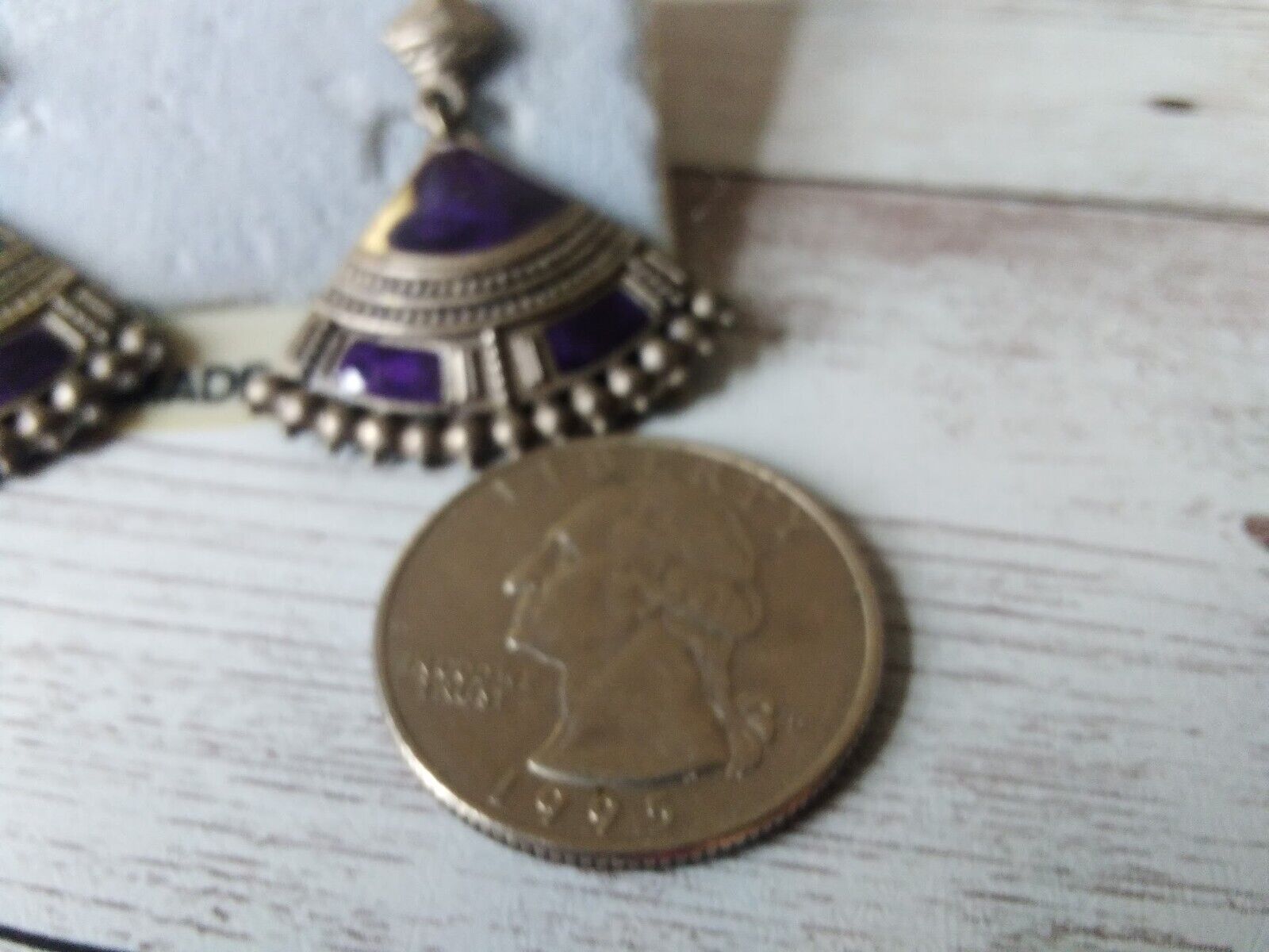 Classic 1980s enamel earrings with dark silver and blue colors