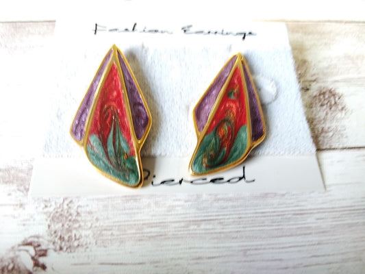 Mystic Winged Dreams: Authentic 1980s Multicolor Earrings