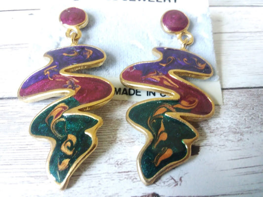 Rainbow Rhapsody Squiggle Dangle Vintage 1980s Earrings