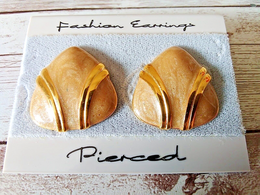 Tan Luxe Triangular 1980s Stud Earrings on original cards