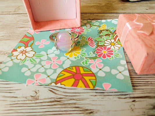 Opulent Opalite: Silver-Plated Elegant Opalite Ring (Size 7)