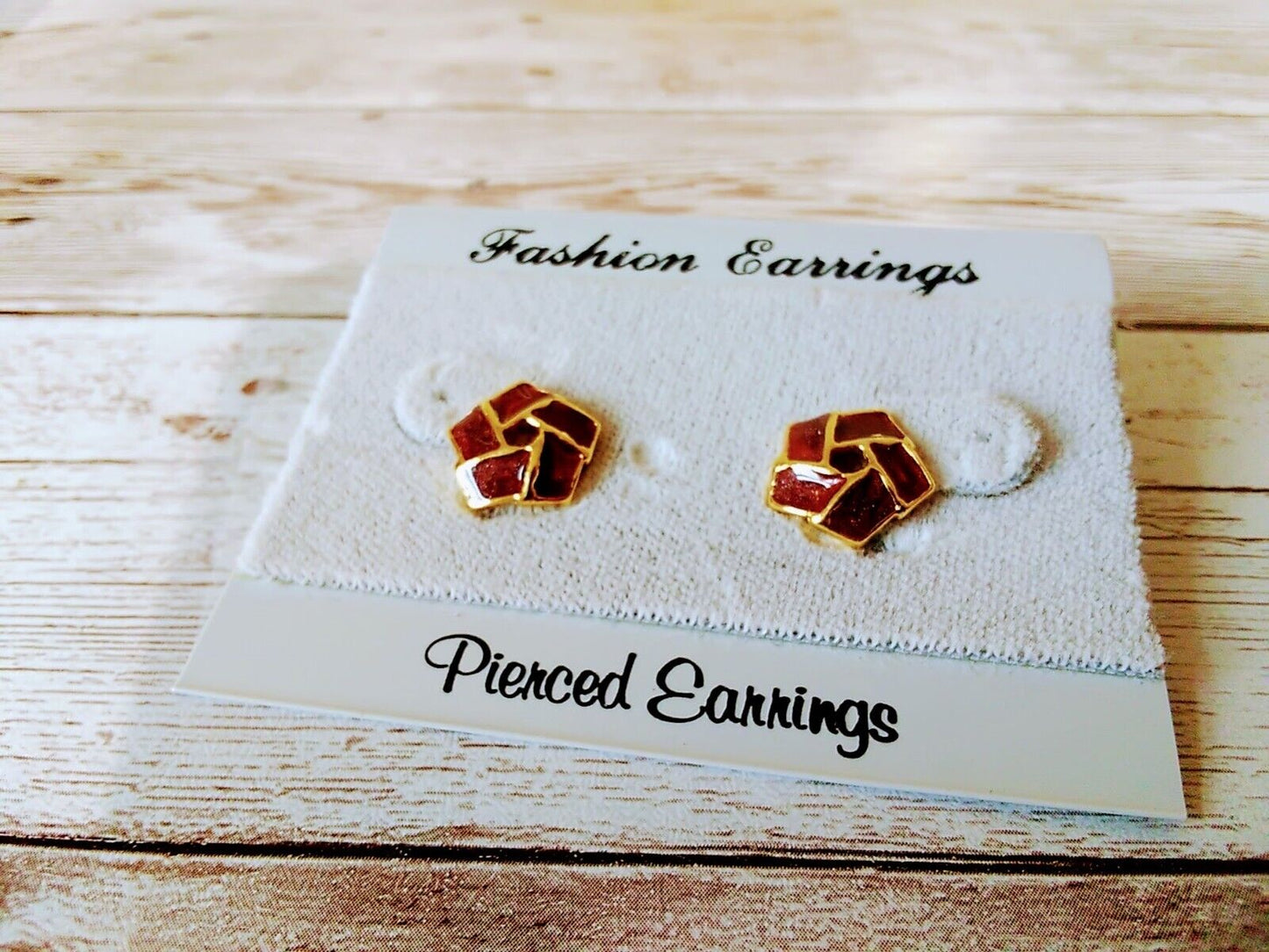 Burgundy Bliss Geometric Stud Earrings with gold-plated finish