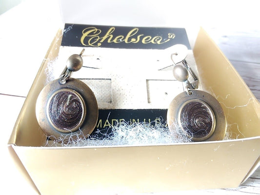 Timeless Vintage Appeal: Antique Brass Tone and Brown Earrings