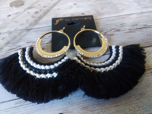 Midnight Fringe: XL Black Woven Fan Tassel Dangles