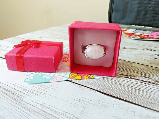 Serene Silver-Plated Rose Quartz Stone Ring: Size 8, Tranquil Beauty