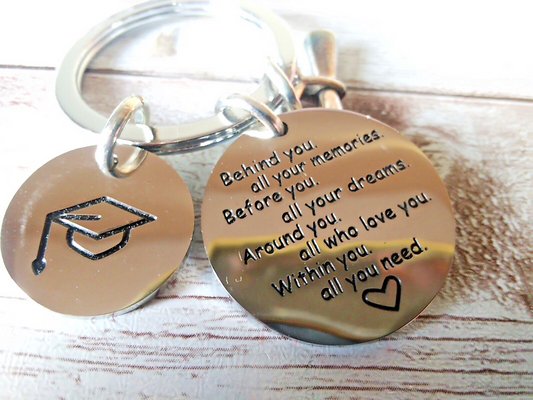 Graduation key ring gift with engraved motivational message