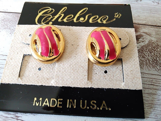 Eye-Catching 80s Chic Gold and Hot Pink Post Earrings